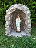 Nicchia, grotta in resina alta cm 53, per esterni, giardini, terrazze, effetto roccia con statua della Madonna di Loudes in ...