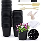 Ohuhu Vasi da vivaio in plastica da 4 pollici extra-spessi, 80 vasi con fori di drenaggio ed etichette per piante, ...