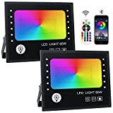 OUSIDE Faro LED Esterno RGB, 60W Faretto LED RGB,Con APP Bluetooth e Telecomando IP66 impermeabile 16 milioni di Colori Regolabile ...