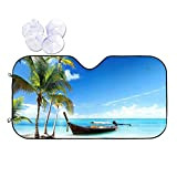 Parabrezza da spiaggia, parasole per auto, protezione dai raggi UV, 139,7 x 75,9 cm, palme per barca, spiaggia, oceano, mare, ...
