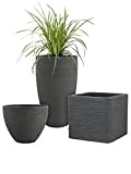 PFLANZWERK® Vaso per piante in plastica a cubo Groove antracite, 27 x 30 x 30 cm, resistente al gelo, 100% ...