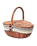 Picnic Wicker Basket Fruit Rattan Storage Box Snacks Tea Basket Willow And Cloth Wooden Color Picnic Storage Baskets with Lidpicnic ...