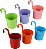 PIQIUQIU Set di 6 vasi da appendere in metallo, colorati, da appendere, in ferro, con manico rimovibile, gancio per fiori, ...