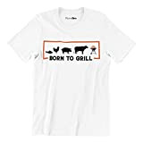 PiumeOro T-Shirt Unisex Simpatica e Divertente con Scritta Born To Grill Nato per Grigliare Idea Regalo Super