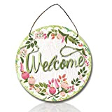 PLIGREAT Cartello di benvenuto, decorazione per porta d'ingresso, cartello di benvenuto colorato con fiori targa di benvenuto rotonda rustica per ...
