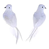POFET 2 pezzi di piume artificiali in schiuma bianca uccelli decorativi finti colombe piccione uccello per artigianato fai da te ...