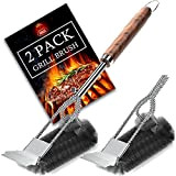POLIGO Set di 2 spazzole e raschietti per barbecue sicuri, in acciaio inox resistente, con testina extra per spazzole, setole ...