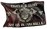 RAHMENLOS®, bandiera con design ufficiale per gli appassionati dei vichinghi con scritta in lingua inglese: "See us in Valhalla"