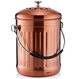 RED FACTOR Premium Compostiera da Cucina Inodore in Acciaio Inox - Filtri di Ricambio in Carbone Attivo Inclusi (5 Litri, ...