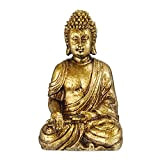 Relaxdays Buddha, Figura da Giardino, Resistente alle Intemperie, Buddha Seduto, in Poliresina, 30x18,5x12,5 cm, Dorata