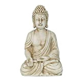 Relaxdays Buddha, Figura da Giardino, Resistente alle Intemperie, Buddha Seduto, Poliresina, HLP 30x18,5x12 cm, Crema