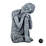 Relaxdays Statua del Buddha con Testa Piegata, XL 60cm, da Giardino, Decorativa, in Ceramica, Impermeabile, Grigio, Grau, 60, 00 x ...