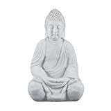 Relaxdays Statua del Buddha Seduto, Figura da Giardino Alta 50 cm, Resistente alle Intemperie e Gelo, Poliresina, Bianco, 100%