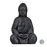 Relaxdays Statua del Buddha Seduto XL, 50 cm, Feng Shui, per Esterni, Decorativa, Grigio Scuro