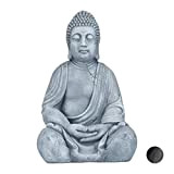 Relaxdays Statua del Buddha Seduto XL, 50 cm, Feng Shui, per Esterni, Decorativa, Grigio Chiaro