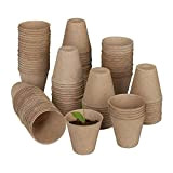 Relaxdays Vasi Biodegradabili, Set da 120 Vasetti per Piantine da Semina, in Cellulosa, HxD 7,5x8 cm, Rotondi, Naturale