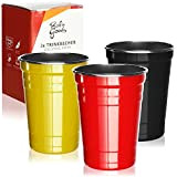 Robin Goods® 3 Bicchieri in Acciaio Inossidabile Nero, Rosso, Giallo - Bicchieri di Alta qualità da 500 ml - Bicchieri ...