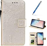 Robinsoni Cover Compatibile con Samsung Galaxy Note 10 Case Scintillare Glitters Lucido Portafoglio Libro Custodia Ciliegia & Gatto Stampato Pelle ...