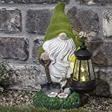 SA Products - Statua da giardino a forma di gnomo con luce solare, in resina, con lanterne alimentate al sole, ...