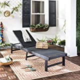 Safavieh PAT6708K Outdoor Collection Manteca Grey Lounge Chair, Dark Slate Gray/Black