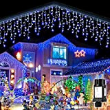 SALCAR 5m Luci Natale Esterno Cascata,50-80cm/ogni + 3m Cavo di Alimentazione, Stringa Decorativa LED con 200 LED Impermeabili, 31V Alimentazione ...