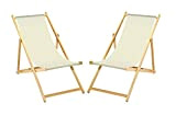 Sedia sdraio pieghevole in legno, senza braccioli, con rivestimento in stoffa intercambiabile, colore bianco, 2 pezzi