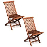 Set 2 sedie pieghevoli in legno teak da esterno per il giardino.