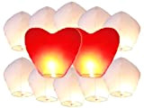Set di 12 lanterne cinesi bianche, di cui 2 cuori, biodegradabili, per feste, momenti romantici e magici