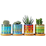 Set di 4 vasi per piante grasse da 7,3 cm, mini vasi da fiori con vassoio in bambù, decorazione per ...