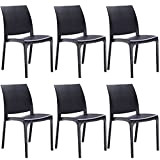 set di sedie poltrone da giardino in plastica design moderno (Black, 6)