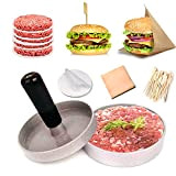 SkingHong Spiedini in legno per hamburger e hamburger, Ø 11 cm, in alluminio pressofuso, con 50 fogli di accessori per ...