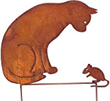 Spina da Giardino a Forma di Gatto e Topo, 50 cm, in Metallo arrugginito