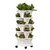 Stand Stacking Planters Strawberry Planting Pots With Wheels, 5 Tier Vertical Stackable Strawberry Planter Pot (White)