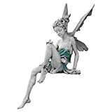 Statua di fata seduta, sculture da giardino con ali, ornamento da giardino in resina, per prato e giardino, paesaggio (bianco)