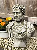 Statua in pietra ricostituita romana nero busto | Decorazione vintage in calcestruzzo per esterni, decorazione classica da giardino