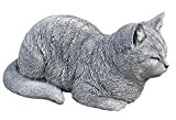 Statua Scultura Grande Gatto felino Sognare, Lunghezza ca. 36 cm, Fatto a Mano, Resistente al Gelo