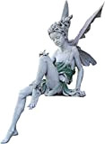 Statuetta da giardino, la fata del giardino Statua seduta, poliresina, 22 cm, ​Resistente alle Intemperie & Gelo, Decorazione, Bianc
