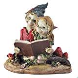 Statuetta raffigurante una coppia di folletti Pixie seduti a leggere, decorazione da giardino a tema magia e mistero, altezza: 10 ...