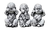 Statuette in pietra, set da 3 pezzi, soggetti: Budda / monaci "non vedo, non sento, non parlo”, resistenti al gelo ...