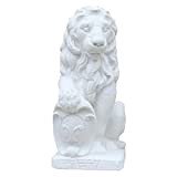 STONE art & more - Leone con Targa, 40 cm, Sguardo Sinistro, Bianco, Pietra con Marmo, Resistente al Gelo