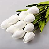 Sukisuki 10PCS artificiale tulipani in ecopelle Tulip bouquet Home party Decor, White, taglia unica