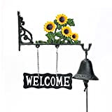 Sungmor - Cartello di benvenuto, in ghisa resistente, decorazione da appendere, con girasole campanella manuale montaggio a parete, decorazione artistica ...