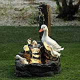 SXRC - Statua da giardino con animali con luci a led solari, statua in resina per fontana di anatra/scoiattolo, decorazione ...