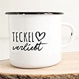 Teckel Verliebt - Tazza da caffè smaltata con cane, con scritta in lingua inglese "Love", 300 ml