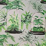 Tessuto di cotone al metro verde grigio serra piante terrario biotop tessuto decorativo per vestiti