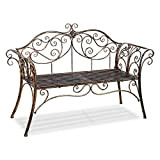Timberlion, panchina da giardino in metallo anticato, 2 posti, con schienale decorato, ideale per esterni, patio, giardino bronzo