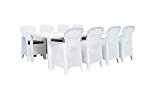 Tomaino 1 Tavolo allungabile + 8 sedie in plastica Simil Rattan (Bianco)