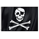 TRIXES Grande Bandiera dei Pirati Jolly Roger con Teschio e tibie Incrociate, 90 x 150 cm con Anelli, vessillo appendibile ...
