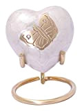 UrnsWithLove Piccola Forma di Cuore per Ceneri, Mini urna commemorativa con Scatola e Supporto Perle, Farfalla Bianca Perla, Medium