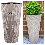 Vaso da fiori rotondo, sottile, alto, decorativo, effetto 3D, con inserto rimovibile, misura XXL, colore: tortora